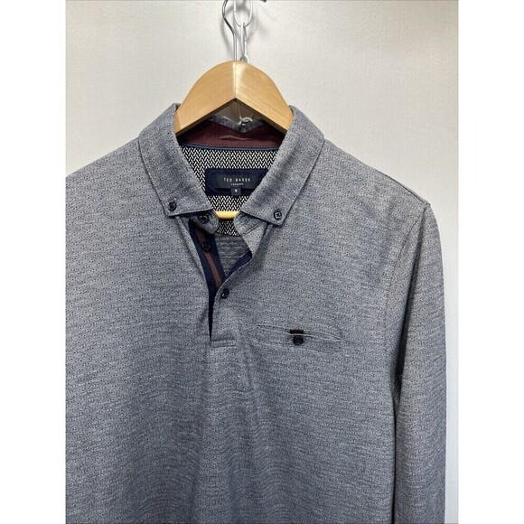 Ted Baker Trever Polo shirt XL Ted Size 5  Flip Cuff Slim Fit Long Sleeve Oxford - Picture 2 of 14